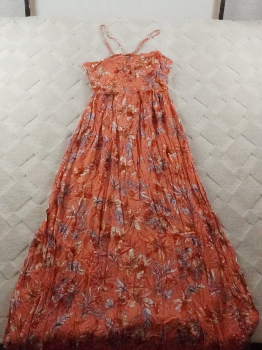 Free People Smocked Printed Maxi Dress Womens Medium Floral Boho Western Cowgirl
